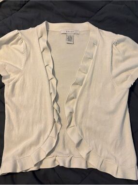 Grace Cream Short Sleeve Ruffle-Front Cardigan